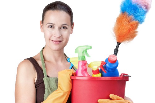 Cleaner working in a Queenspark living room with dusting and vacuuming