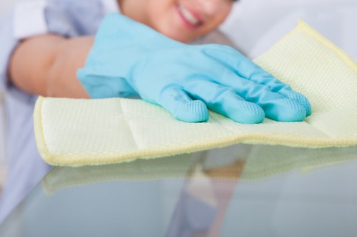 Office cleaning team working in a Queenspark business reception area